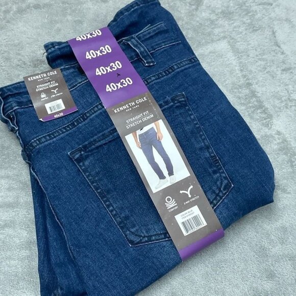 Kenneth Cole Mens Straight Fit Stretch Denim Jeans 40x30 Blue Comfort a0395 - Picture 1 of 6